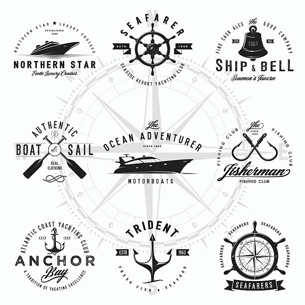 Nautical Logos Ai10,  Eps10 and HighRes Jpeg included.  vintage steering wheel stock illustrations