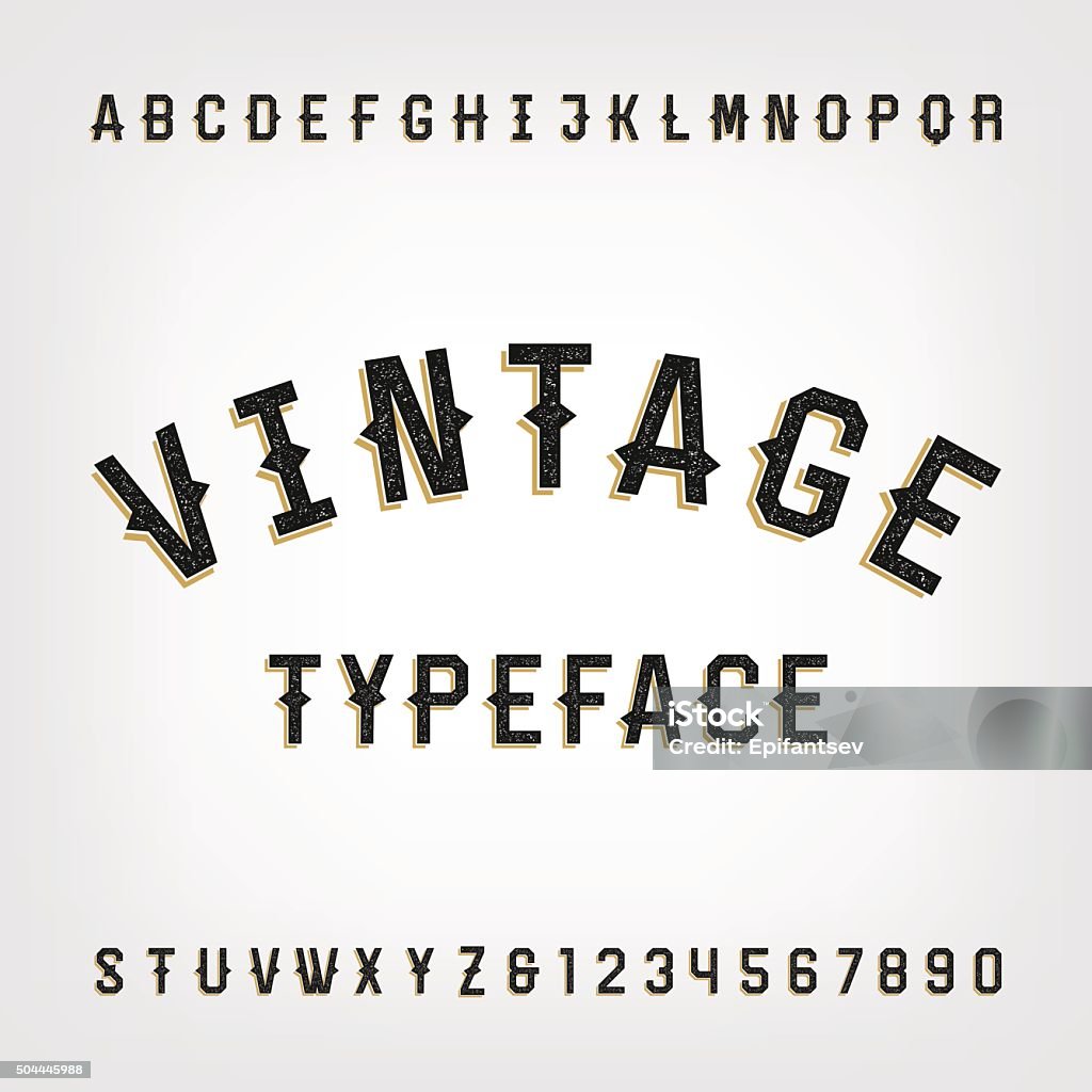 Western style retro distressed alphabet vector font. Western style retro distressed alphabet vector font. Letters and numbers. Vintage vector typography for labels, headlines, posters etc. Wild West stock vector