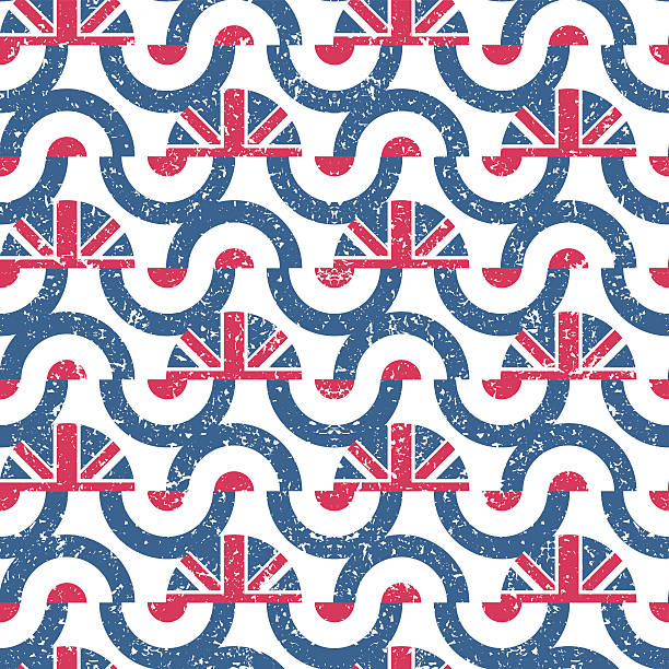 illustrazioni stock, clip art, cartoni animati e icone di tendenza di semicircle mod seamless pattern con bandiera britannica nel grunge stile - britpop