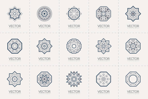 Vector geometric symbols Geometric  template set. Vector circular arabic ornamental symbols islam stock illustrations