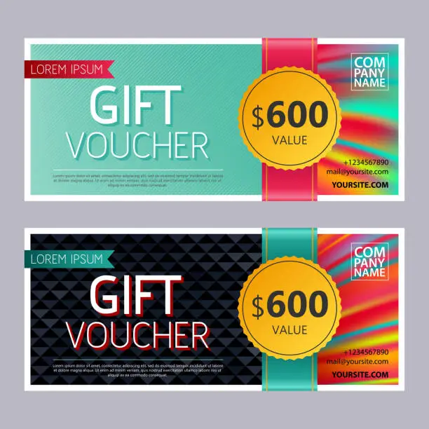 Vector illustration of Gift voucher template with bright faceted background