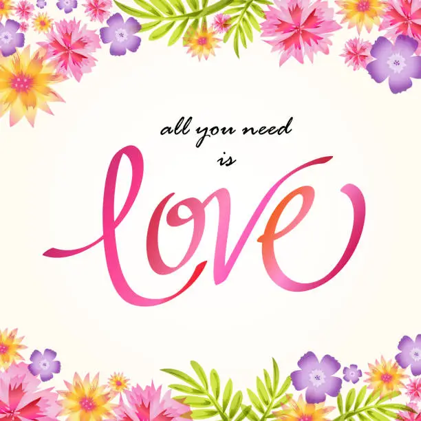 Vector illustration of Floral with love lettering