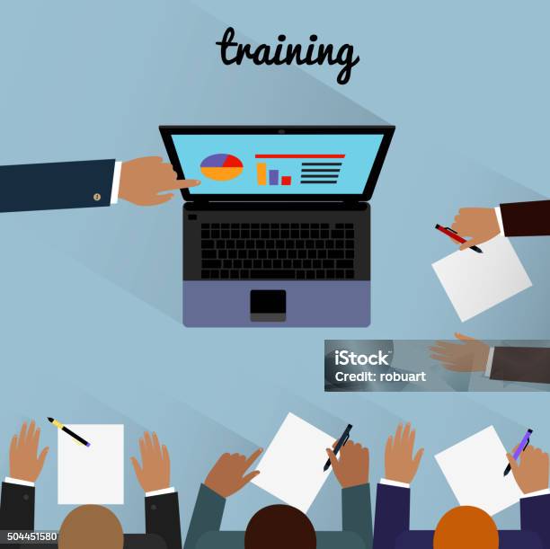 Workspace Training Design Flat Stock Illustration - Download Image Now - Computer Lab, Activity, Advice