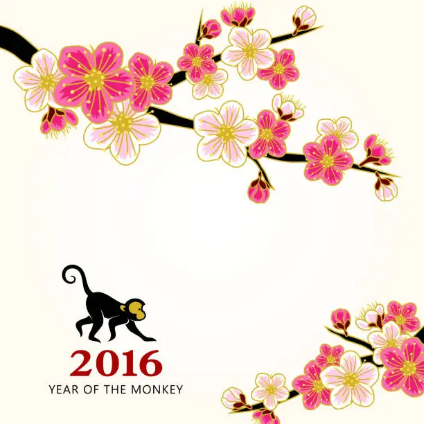 Vector illustration of Chinese new year peach flowers