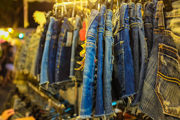 istock Blue jeans in shop 504455516