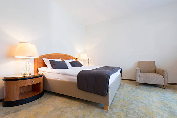 istock Interior of a double bed hotel room 504456616