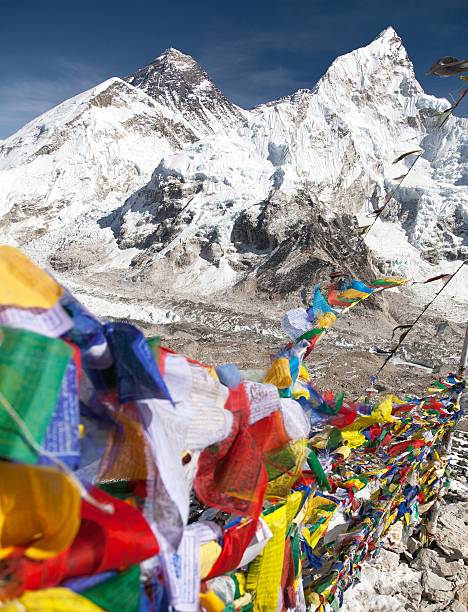 istock Mount Everest with buddhist prayer flags from Kala Patthar 504456670