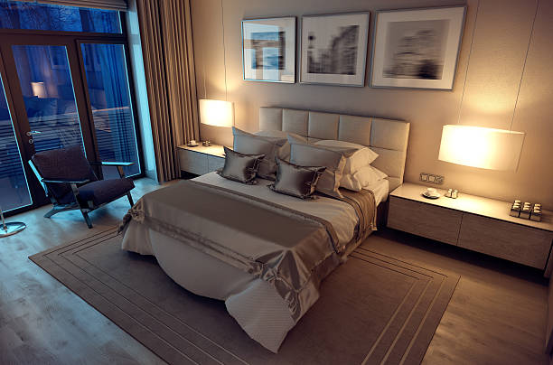 istock 3D rendering evening bedroom house in the forest 504456774