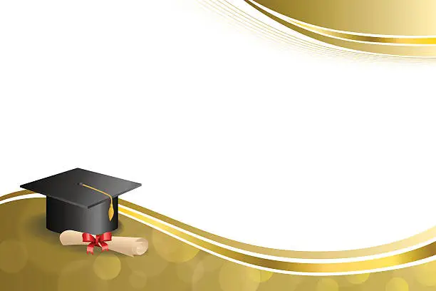 Vector illustration of Background abstract beige education graduation cap diploma red bow gold