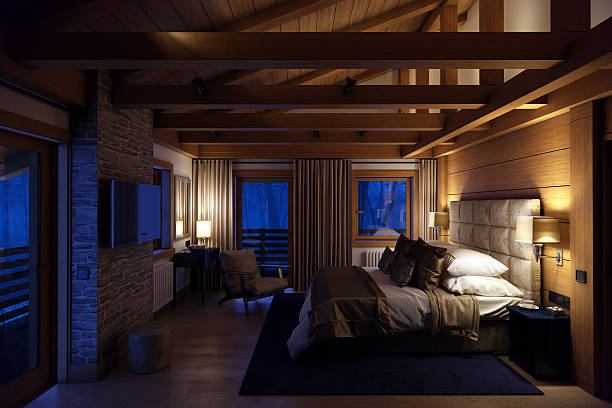 istock 3D rendering bedroom house in the mountain 504459062