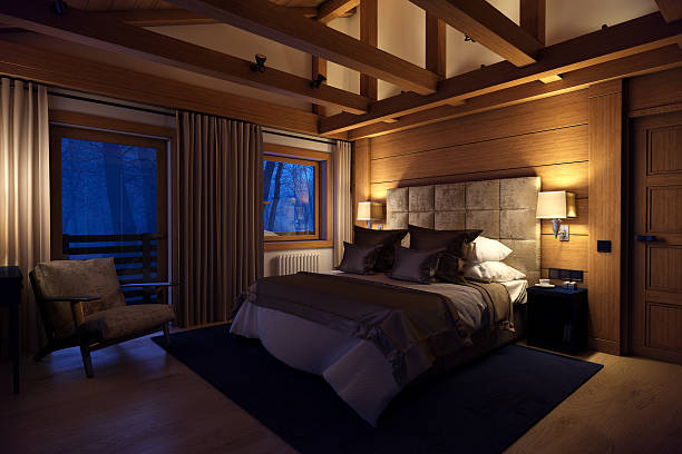 istock 3D rendering bedroom house in the mountain 504459070