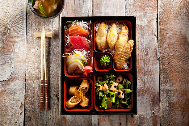 Japanese Lunch Box Japanese Lunch Box with Soup Bowl empty bento box stock pictures, royalty-free photos & images