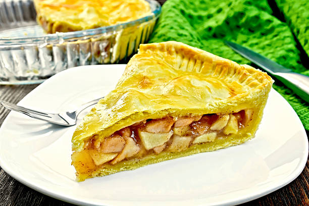 istock Pie apple american in plate on board 504481600