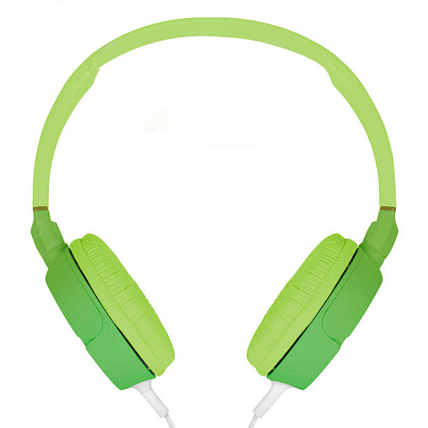 istock Green headphones on white background 504481723