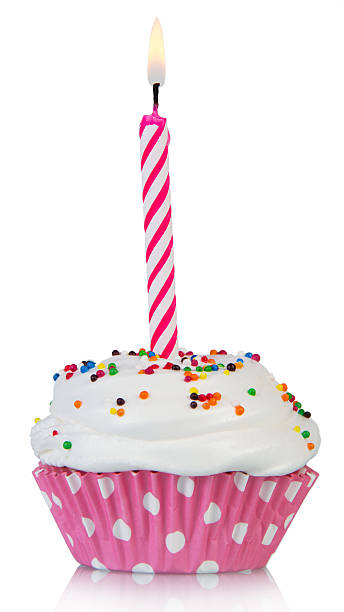 istock Cupcake with cream and candle 504481891