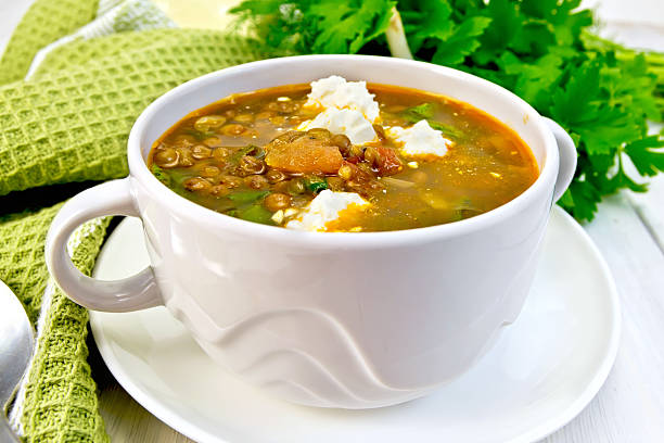 istock Soup lentil with spinach and feta on board 504482190