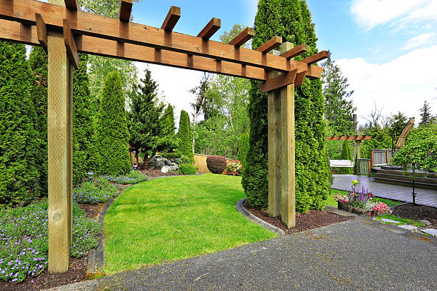 istock House backyard view. Garden entrance 504482807