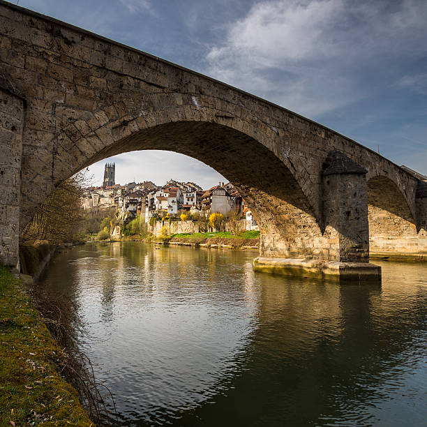 Fribourg, Switzerland Fribourg, Switzerland, bridge over the river Sarine fribourg city switzerland stock pictures, royalty-free photos & images