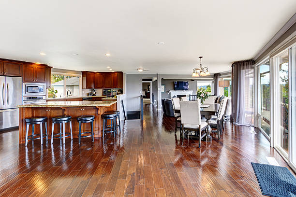 istock Spacious luxury kitchen room and dining area 504484797