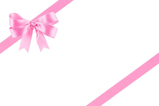 istock Pink ribbon with a bow on white background 504486659