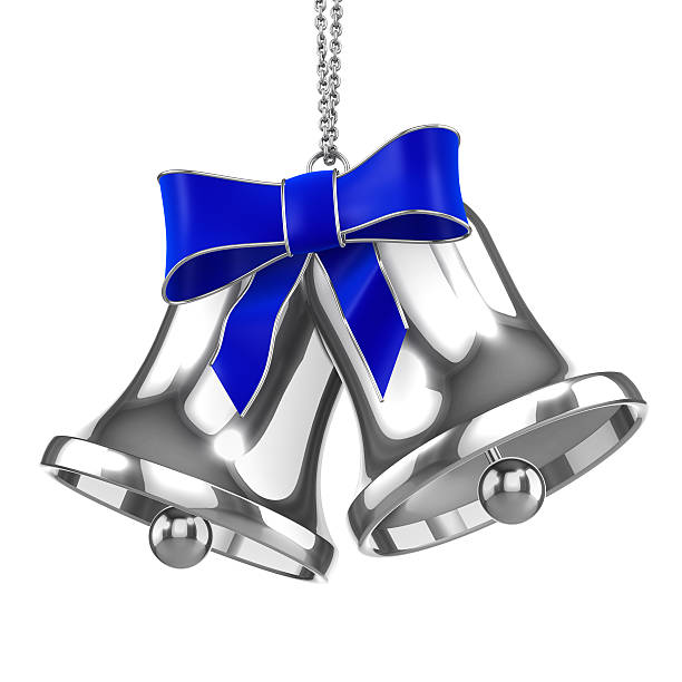 istock 3d Silver Christmas bells with blue ribbon 504486879