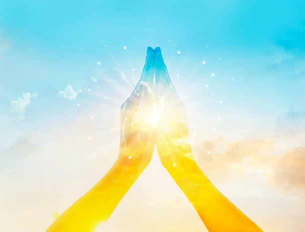 istock Abstract colorful respect and pray on sky background 504487910