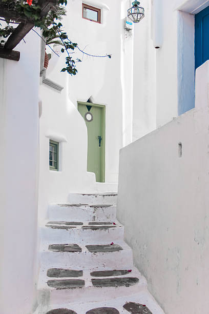 Greece Mykonos narrow  stair walk path in main capitol