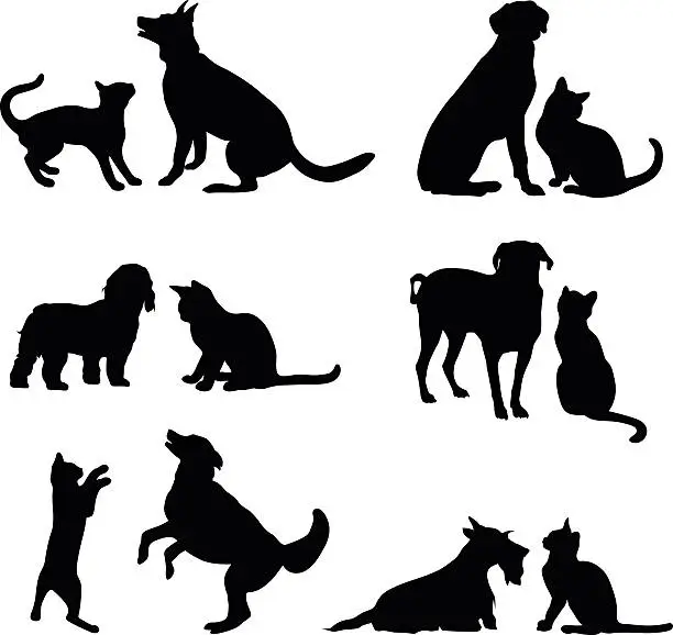Vector illustration of Cat And Dog Friends