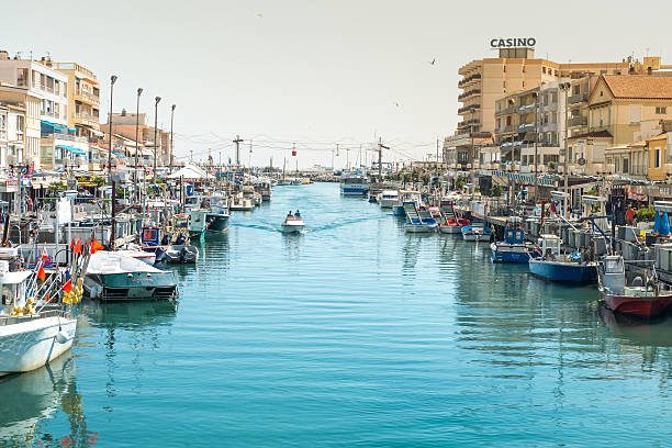 Palavas Les Flots, France - September 6, 2013: Canal of Palavas Les Flots with small fishing boats.