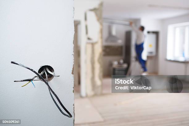 Electrical Installations In An Apartment Stock Photo - Download Image Now - Electrician, Rebuilding, Electricity