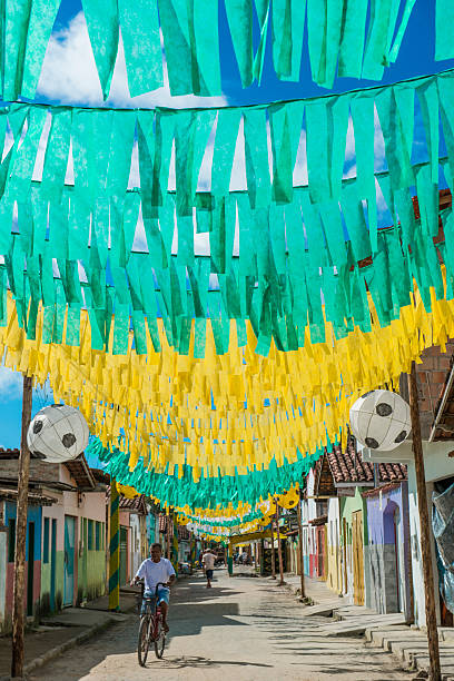 brazil street decorazione - soccer fifa world cup soccer ball ball foto e immagini stock