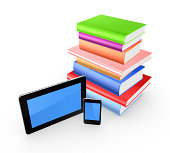 Colorful books, cellphone and tablet pc.