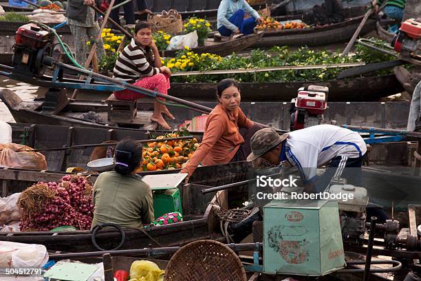 Waiting For Customers In Floating Market Stock Photo - Download Image Now - Adult, Asia, Asian Culture