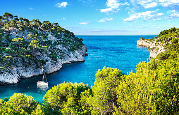 calanque  of Cassis Calanques of Port Pin in Cassis in France near Marseille marseille stock pictures, royalty-free photos & images