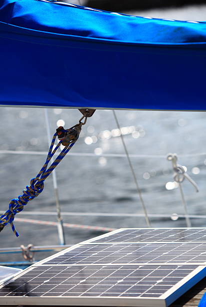 istock solar panels in sailboat. Renewable eco energy 504513679