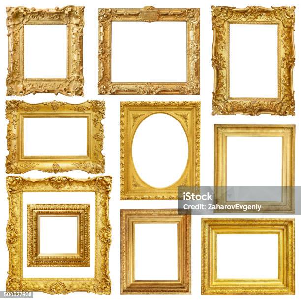 Set Of Golden Vintage Frame Isolated On White Background Stock Photo - Download Image Now