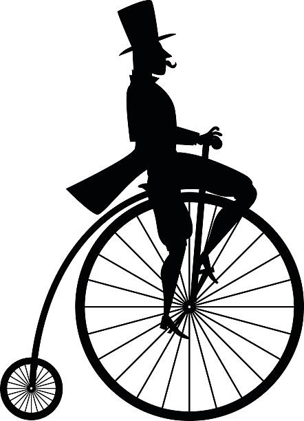 Penny-farthing silhouette Black vector silhouette of a gentleman on a vintage penny-farthing bicycle, EPS 8 penny farthing bicycle stock illustrations