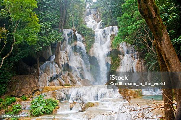 Kuang Si Falls Stock Photo - Download Image Now - Kuang Si Falls, Noise, Fog