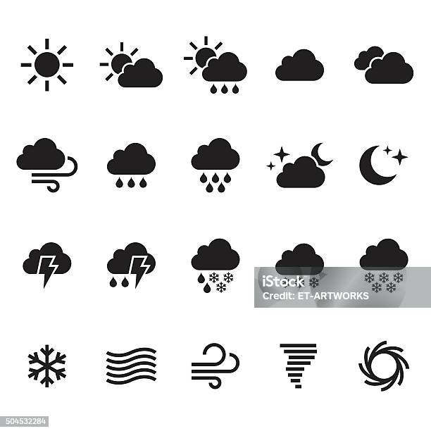 Ilustración de Weather Icons Set Vector y más Vectores Libres de Derechos de Tiempo atmosférico - Tiempo atmosférico, Nube, Lluvia