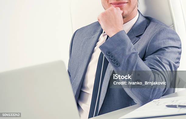 Businessman Working On Laptop In Office Stock Photo - Download Image Now - 35-39 Years, Adult, Adults Only