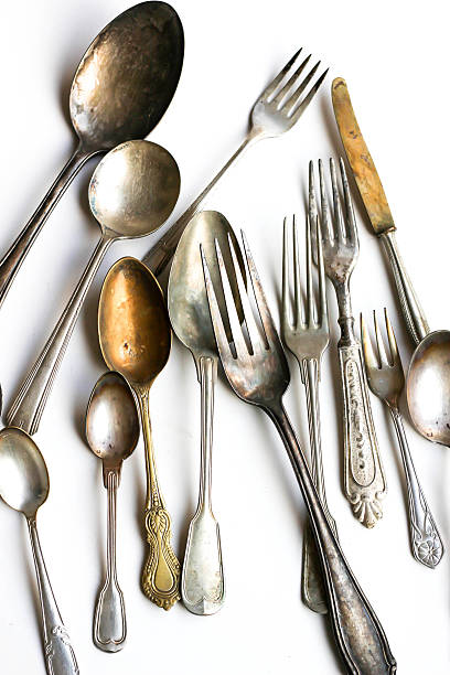 istock Antique Silver Cutlery on White Background 504533438