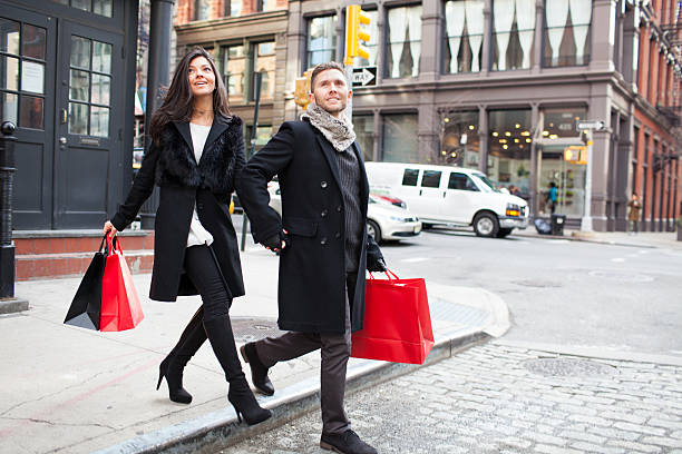 Happy couple shopping stock photo