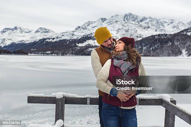 Hugging Each Other In Winter Stock Photo - Download Image Now - 20-29 Years, Adult, Adults Only