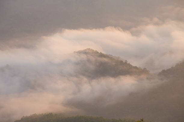 istock Beautiful sunrise over mountains with morning mist 504536806