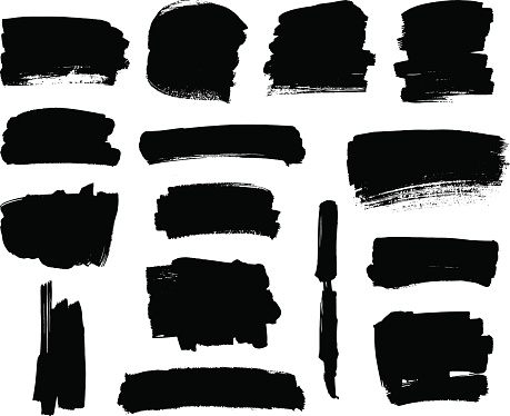 Set of grunge vector textured black ink brush strokes
