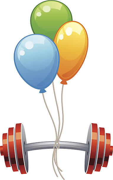 luftballons mit gewicht - gym yellow muscular build dumbbell stock-grafiken, -clipart, -cartoons und -symbole