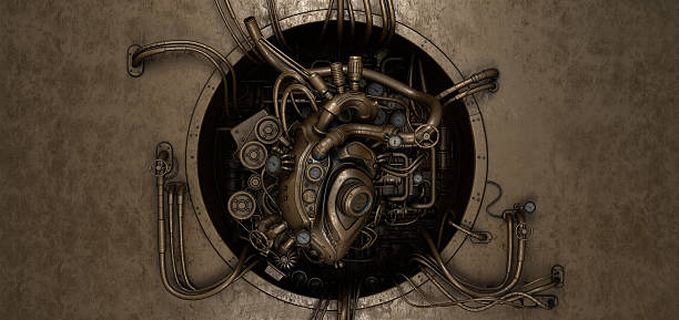 Steam punk heart module Unique rusty bronze heart turbine section steampunk stock pictures, royalty-free photos & images