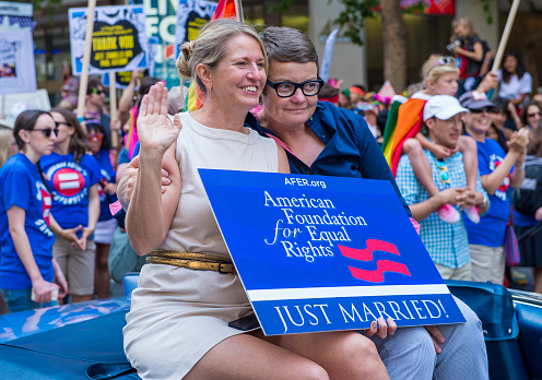 San Francisco , USA  - June 30, 2013: Kris Perry and Sandy Stier from the American Foundation for Equal Rights take part at the annual San Francisco Gay pride parade
