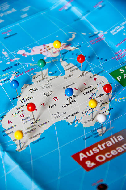 istock Blue world map with colorful Pin 504541505