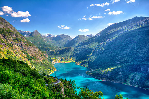 Geiranger The beautiful scenics of norwegian Geirangerfjord. fjord stock pictures, royalty-free photos & images